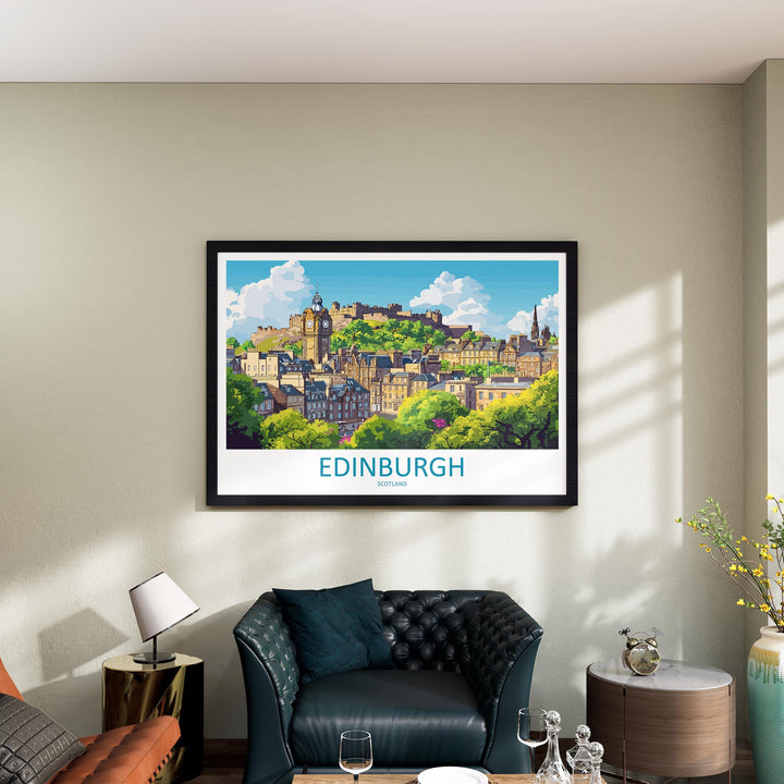 Edinburgh Scotland Landscape Travel Poster Scenic City Wall Art Historic Architecture Print UK Decor Edinburgh Castle Cityscape Artwork