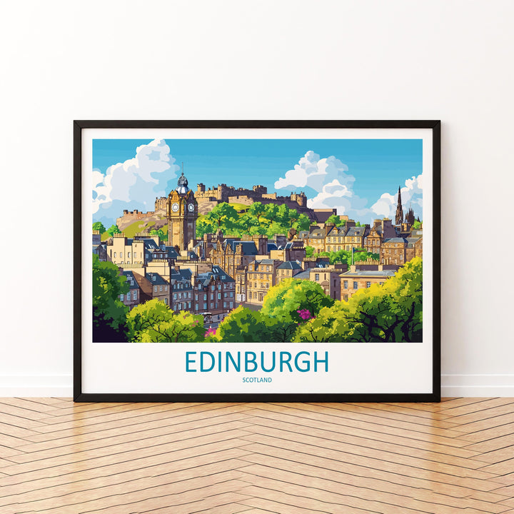 Edinburgh Scotland Landscape Travel Poster Scenic City Wall Art Historic Architecture Print UK Decor Edinburgh Castle Cityscape Artwork