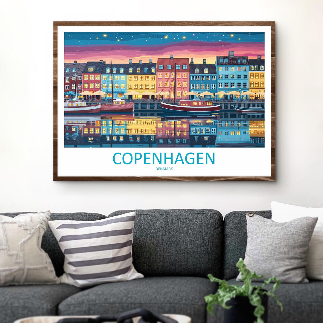 Copenhagen Denmark Landscape Travel Poster Scenic City Wall Art Nordic Architecture Print Europe Decor Colorful Copenhagen Artwork
