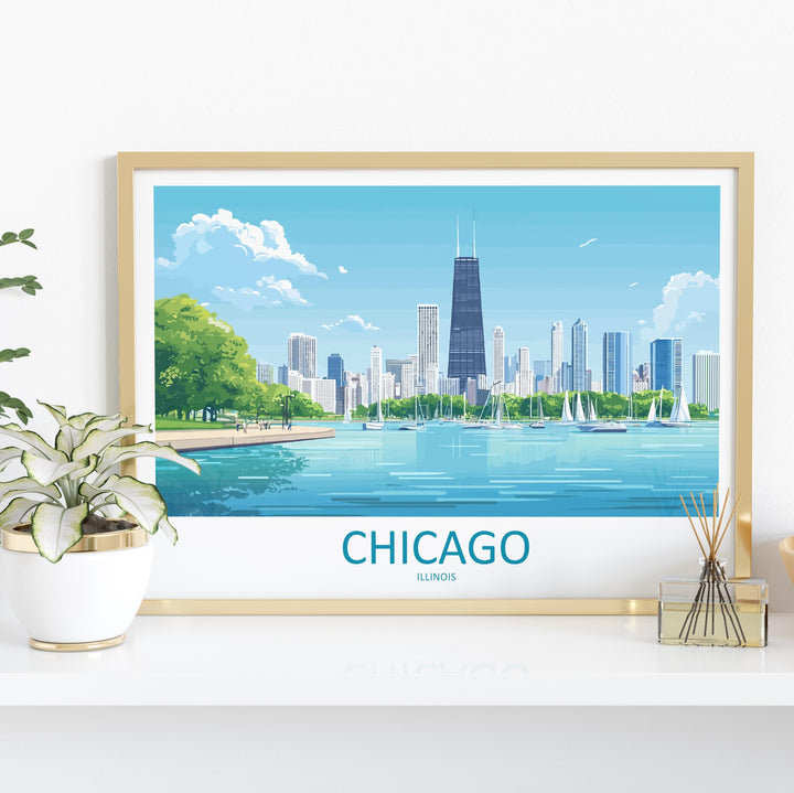Chicago Illinois Landscape Travel Poster Scenic City Skyline Wall Art Modern Architecture Print USA Decor Chicago Urban Artwork
