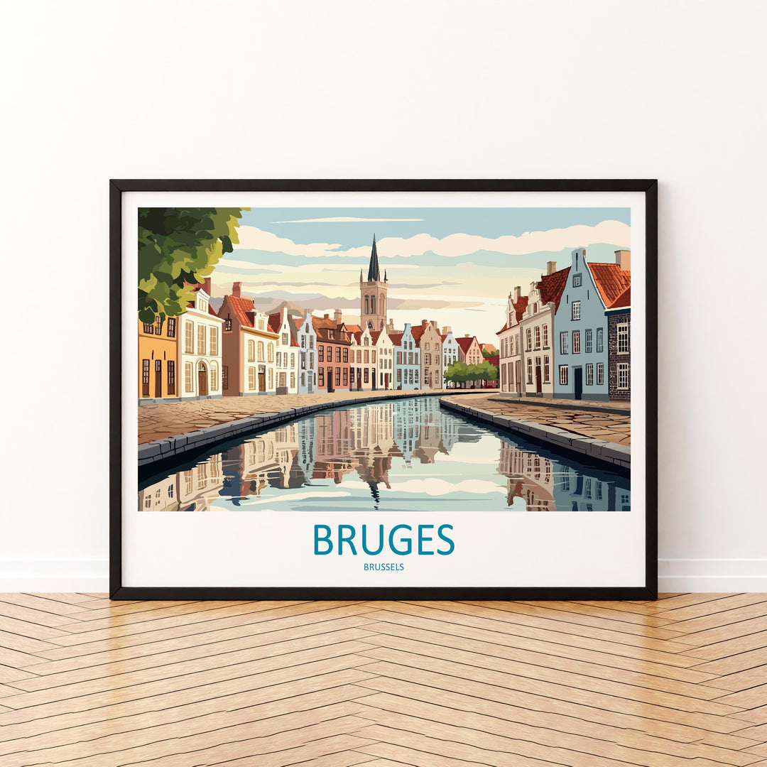 Bruges Belgium Landscape Travel Poster Scenic Canal City Wall Art Medieval Architecture Print Europe Decor Romantic Bruges Artwork