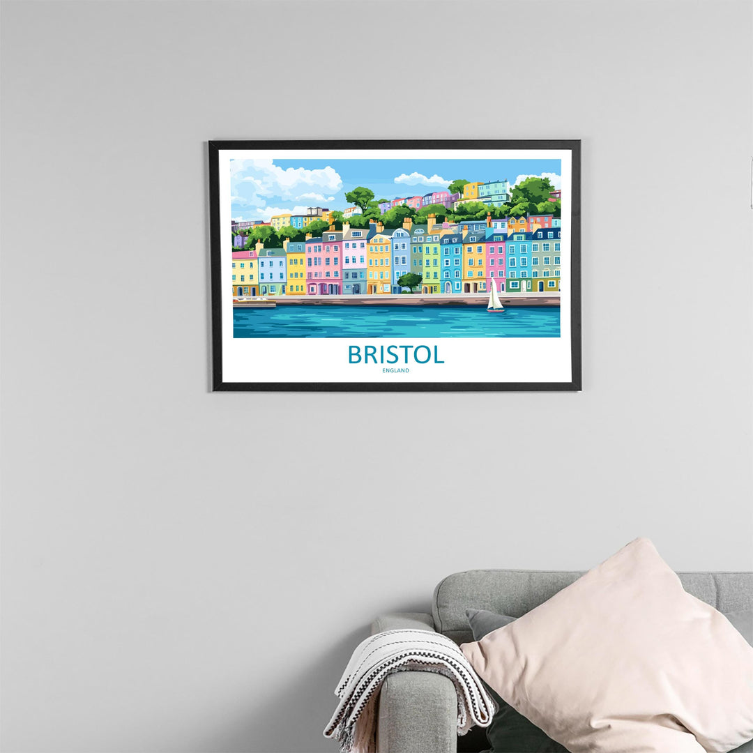 Bristol England Landscape Travel Poster Scenic City Wall Art UK Architecture Print Harbourside Decor British Bristol Cityscape Artwork