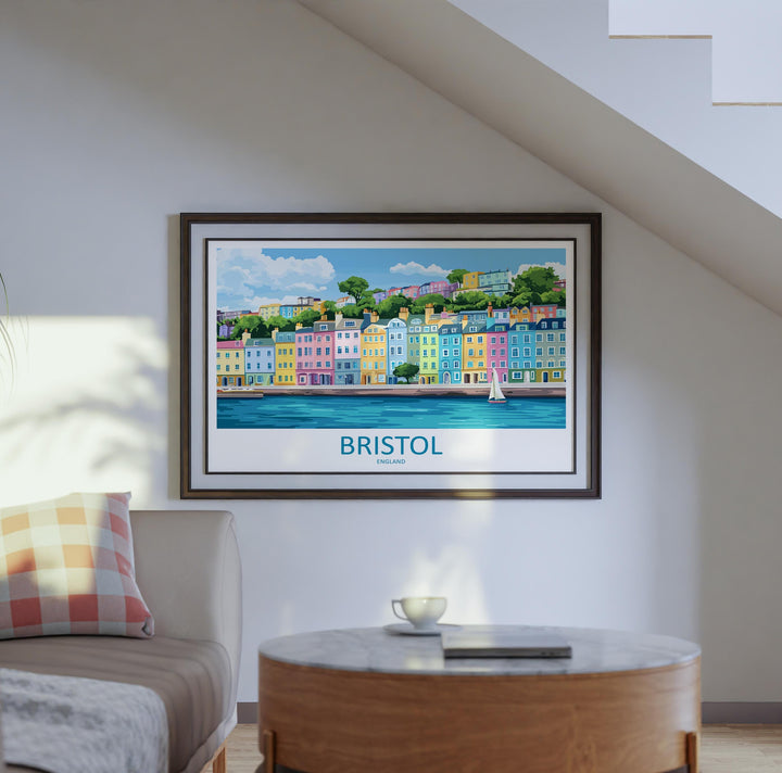 Bristol England Landscape Travel Poster Scenic City Wall Art UK Architecture Print Harbourside Decor British Bristol Cityscape Artwork