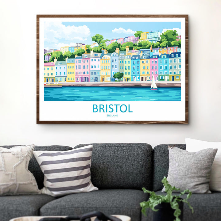 Bristol England Landscape Travel Poster Scenic City Wall Art UK Architecture Print Harbourside Decor British Bristol Cityscape Artwork