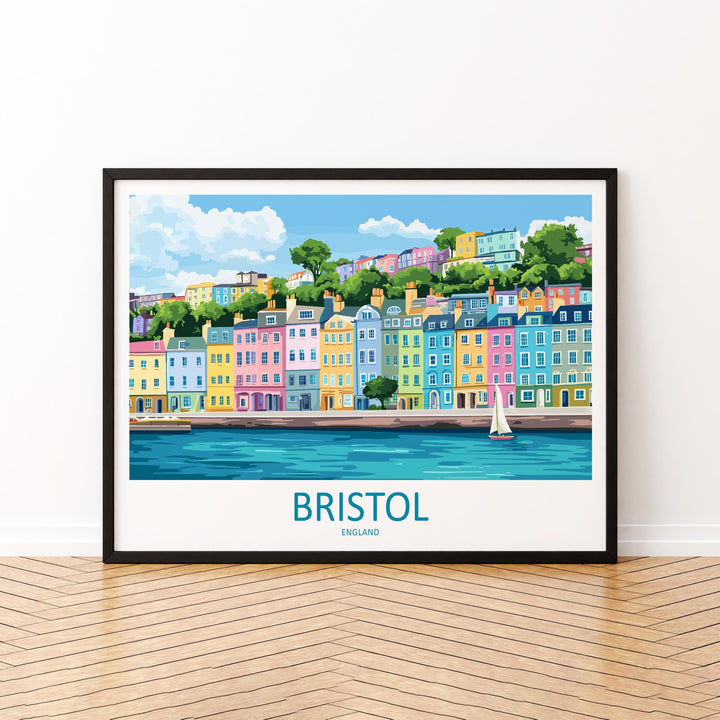Bristol England Landscape Travel Poster Scenic City Wall Art UK Architecture Print Harbourside Decor British Bristol Cityscape Artwork