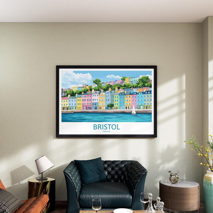 Bristol England Landscape Travel Poster Scenic City Wall Art UK Architecture Print Harbourside Decor British Bristol Cityscape Artwork