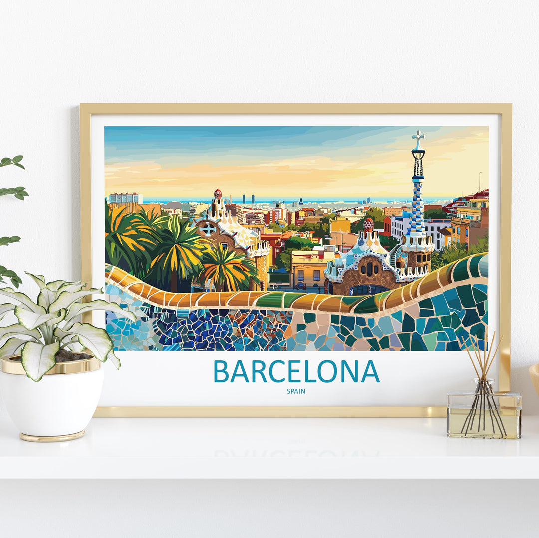 Barcelona Spain Landscape Travel Poster Scenic City Wall Art Gaudi Architecture Print Europe Decor Mediterranean Barcelona Artwork