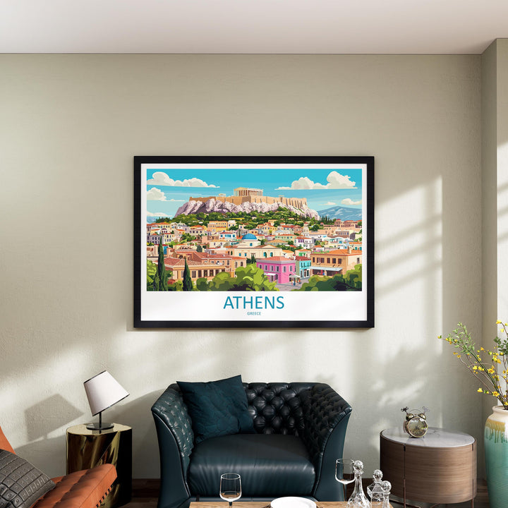 Athens Greece Landscape Travel Poster Scenic City Wall Art Ancient Acropolis Architecture Print Europe Decor Historic Athens Artwork