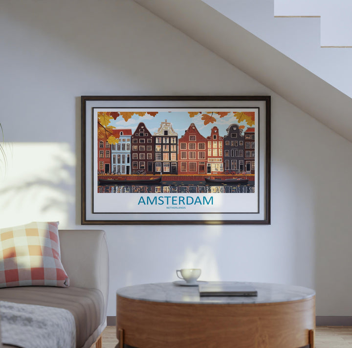 Amsterdam Netherlands Landscape Travel Poster Scenic Canal City Wall Art Dutch Architecture Print Europe Decor Charming Amsterdam Artwork