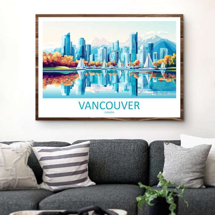 Vancouver Canada Landscape Travel Poster Scenic City Mountain Coast Wall Art Modern Skyline Print BC Decor Vancouver Artwork