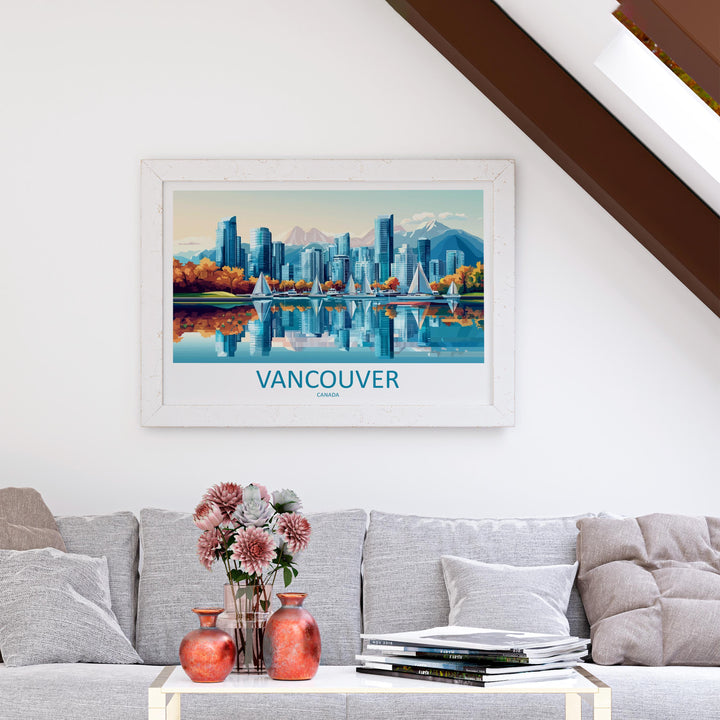 Vancouver Canada Landscape Travel Poster Scenic City Mountain Coast Wall Art Modern Skyline Print BC Decor Vancouver Artwork