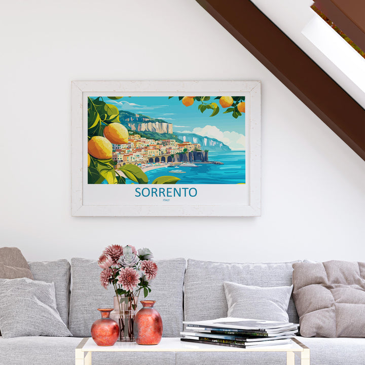 Sorrento Italy Landscape Travel Poster Scenic Coastline Wall Art Mediterranean Cliffs Print Europe Decor Romantic Sorrento Artwork