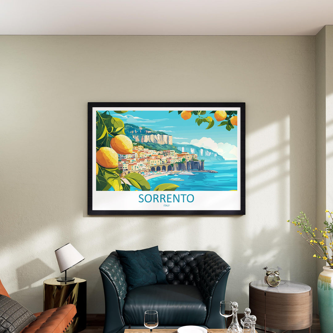 Sorrento Italy Landscape Travel Poster Scenic Coastline Wall Art Mediterranean Cliffs Print Europe Decor Romantic Sorrento Artwork