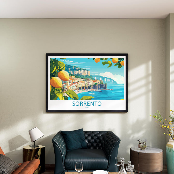 Sorrento Italy Landscape Travel Poster Scenic Coastline Wall Art Mediterranean Cliffs Print Europe Decor Romantic Sorrento Artwork