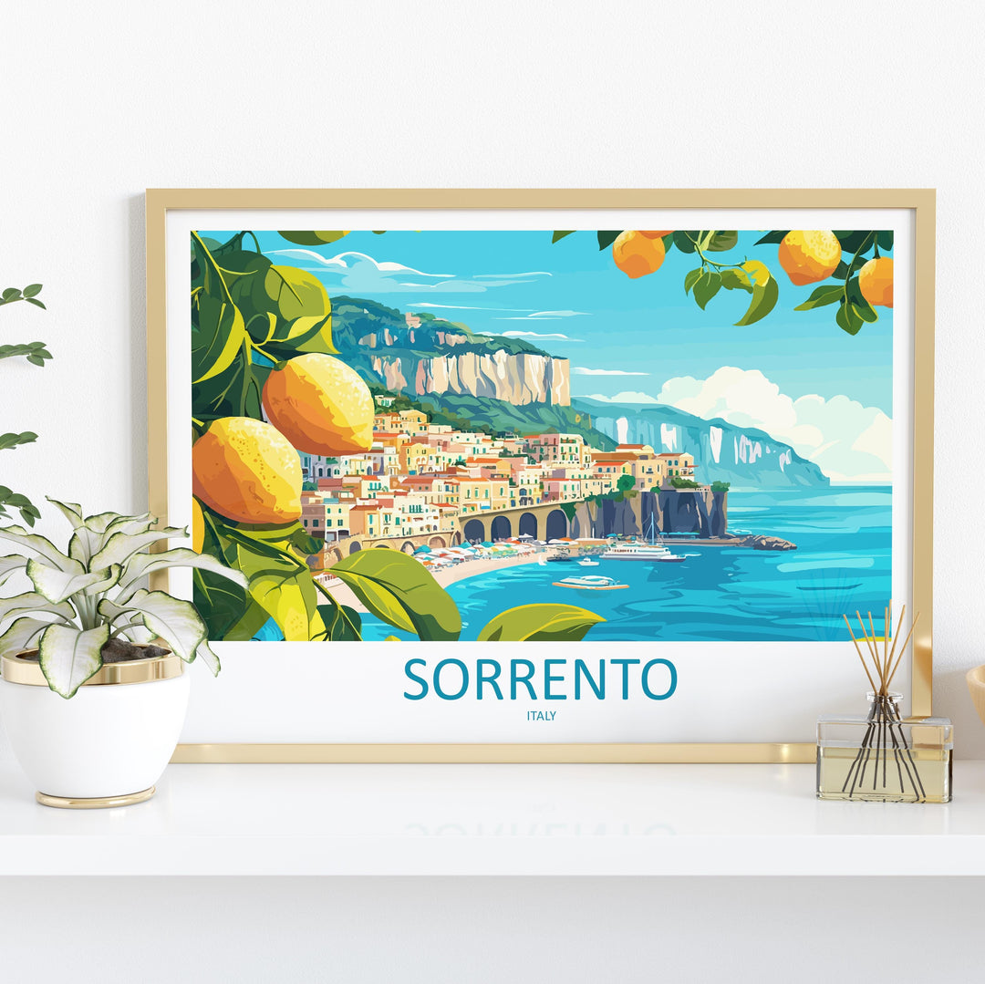 Sorrento Italy Landscape Travel Poster Scenic Coastline Wall Art Mediterranean Cliffs Print Europe Decor Romantic Sorrento Artwork