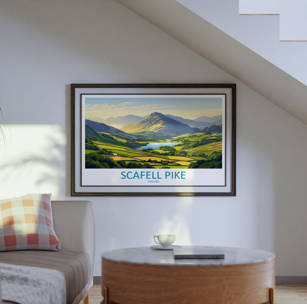 Scafell Pike England Landscape Travel Poster Scenic Mountain Lake District Wall Art UK Nature Print British Peaks Decor Adventure Artwork