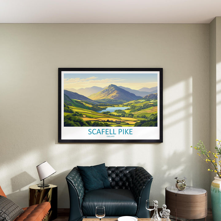 Scafell Pike England Landscape Travel Poster Scenic Mountain Lake District Wall Art UK Nature Print British Peaks Decor Adventure Artwork