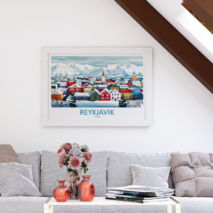 Reykjavik Iceland Landscape Travel Poster Scenic City Coast Wall Art Nordic Architecture Print Europe Decor Colorful Reykjavik Artwork