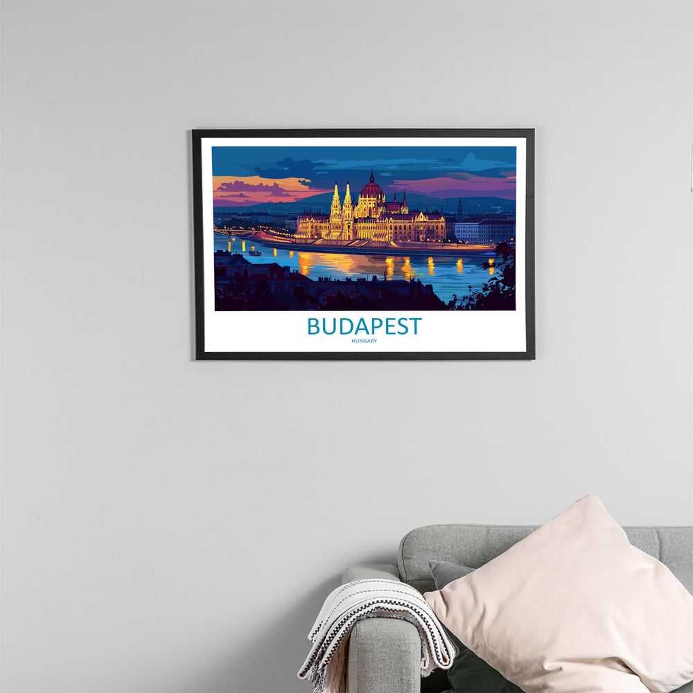 Budapest Hungary Landscape Travel Poster Scenic City Wall Art Danube River Architecture Print Europe Decor Historic Budapest Artwork