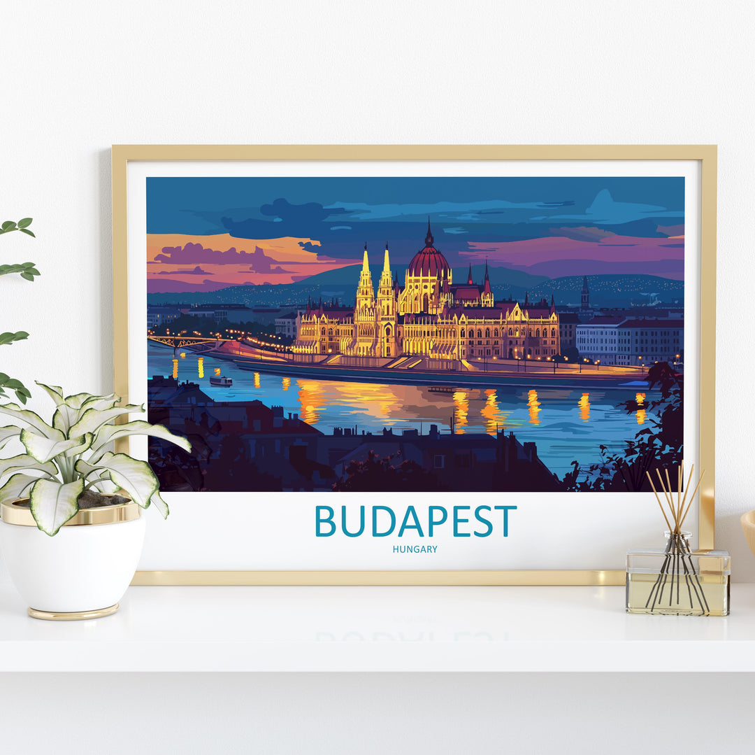 Budapest Hungary Landscape Travel Poster Scenic City Wall Art Danube River Architecture Print Europe Decor Historic Budapest Artwork