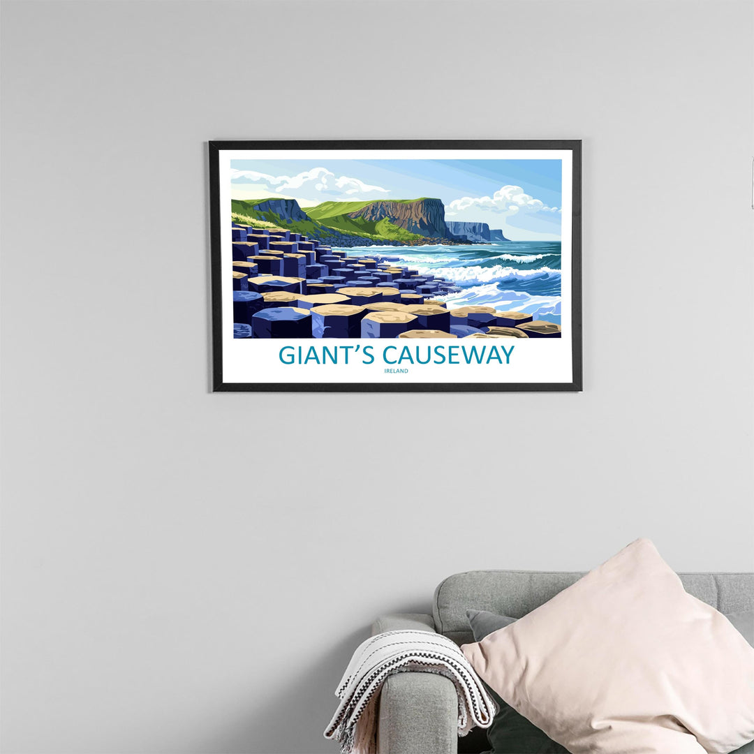 Giants Causeway Northern Ireland Landscape Travel Poster Scenic Coastline Wall Art Basalt Columns Print UK Decor Giants Causeway Artwork