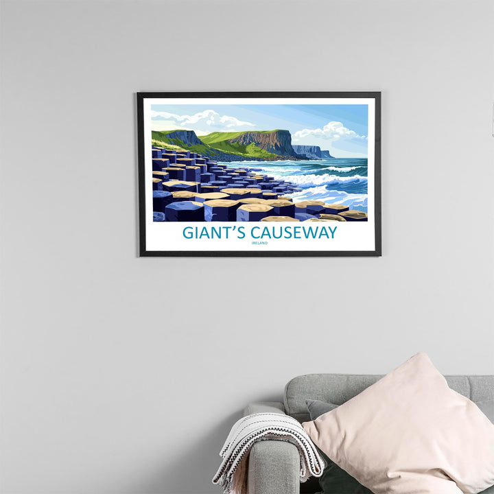 Giants Causeway Northern Ireland Landscape Travel Poster Scenic Coastline Wall Art Basalt Columns Print UK Decor Giants Causeway Artwork