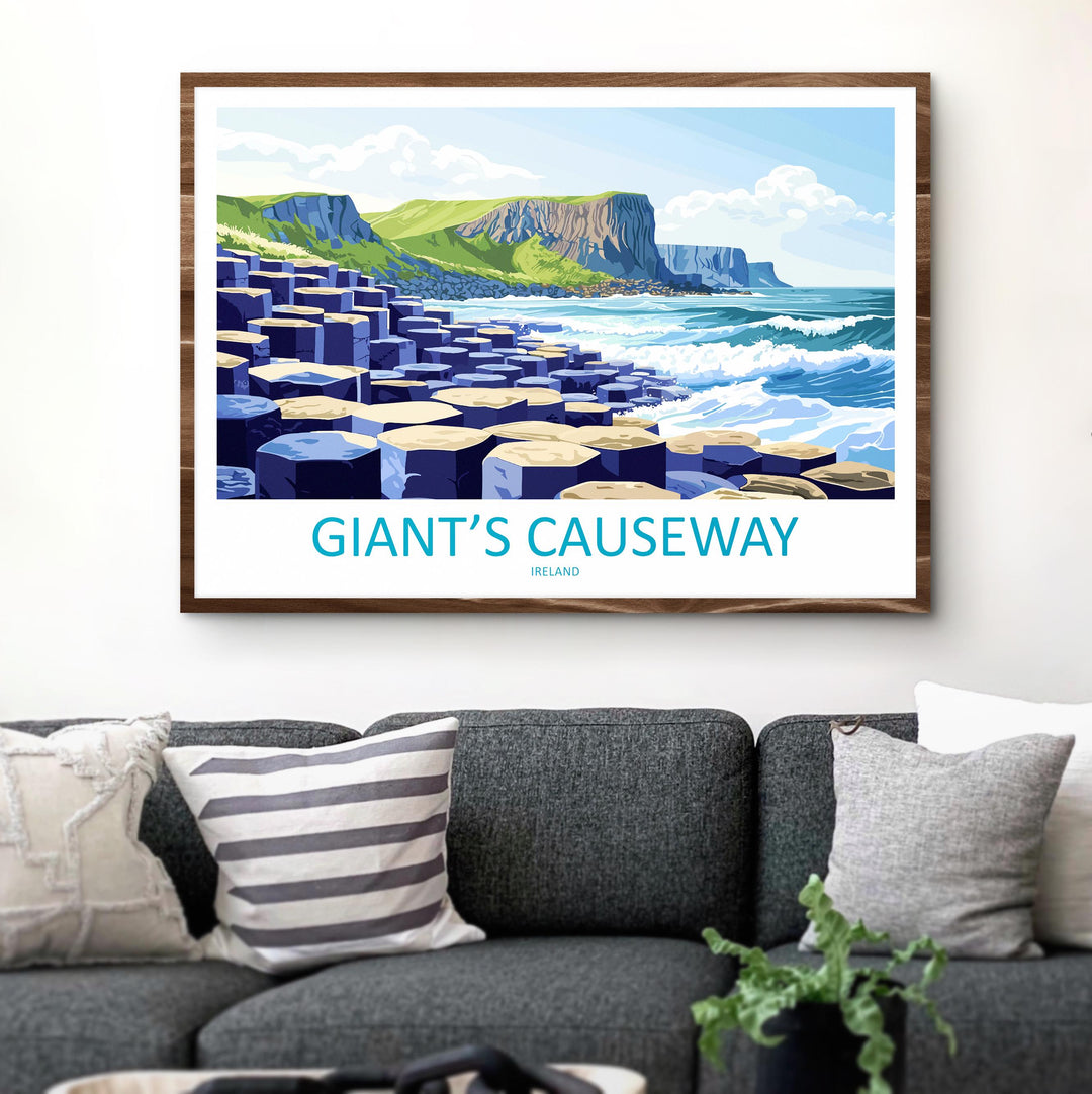Giants Causeway Northern Ireland Landscape Travel Poster Scenic Coastline Wall Art Basalt Columns Print UK Decor Giants Causeway Artwork