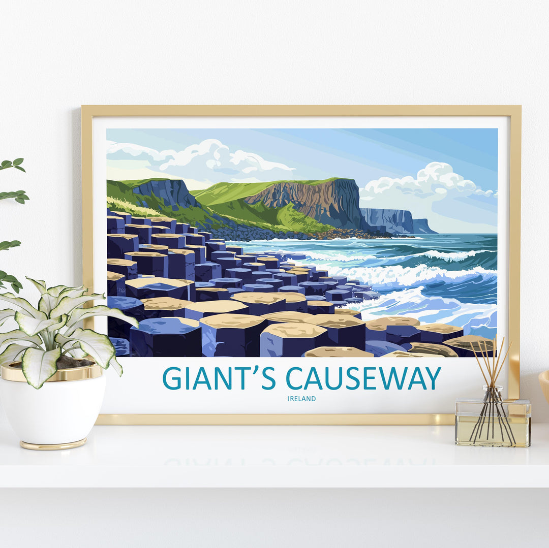 Giants Causeway Northern Ireland Landscape Travel Poster Scenic Coastline Wall Art Basalt Columns Print UK Decor Giants Causeway Artwork