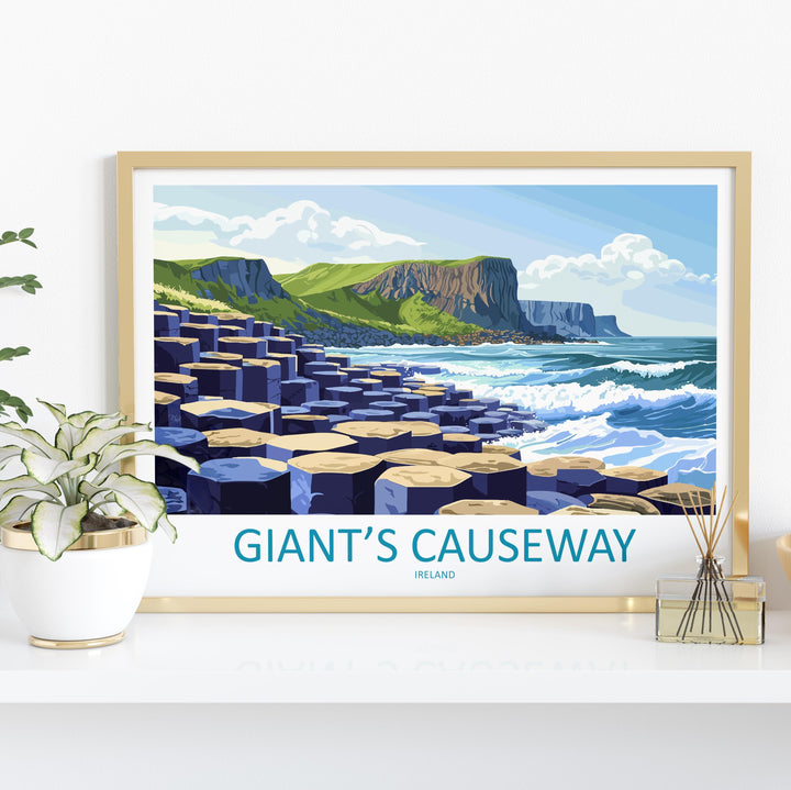 Giants Causeway Northern Ireland Landscape Travel Poster Scenic Coastline Wall Art Basalt Columns Print UK Decor Giants Causeway Artwork