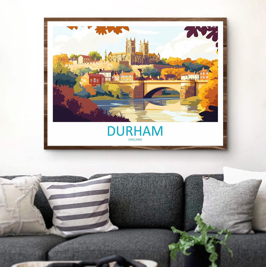 Durham England Landscape Travel Poster Scenic City Cathedral Wall Art UK Architecture Print Europe Decor Historic Durham Artwork