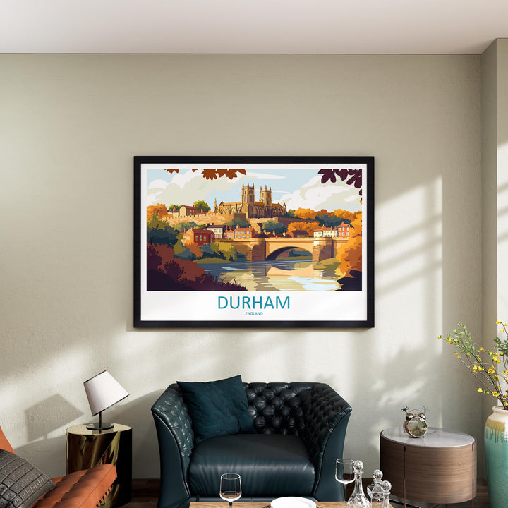 Durham England Landscape Travel Poster Scenic City Cathedral Wall Art UK Architecture Print Europe Decor Historic Durham Artwork