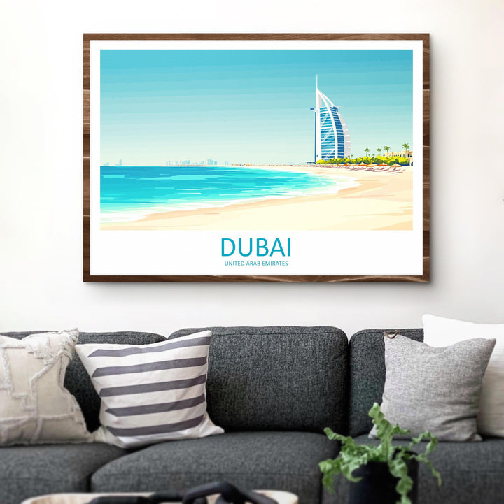Dubai UAE Landscape Travel Poster Scenic City Skyline Wall Art Modern Architecture Print Middle East Decor Futuristic Dubai Artwork