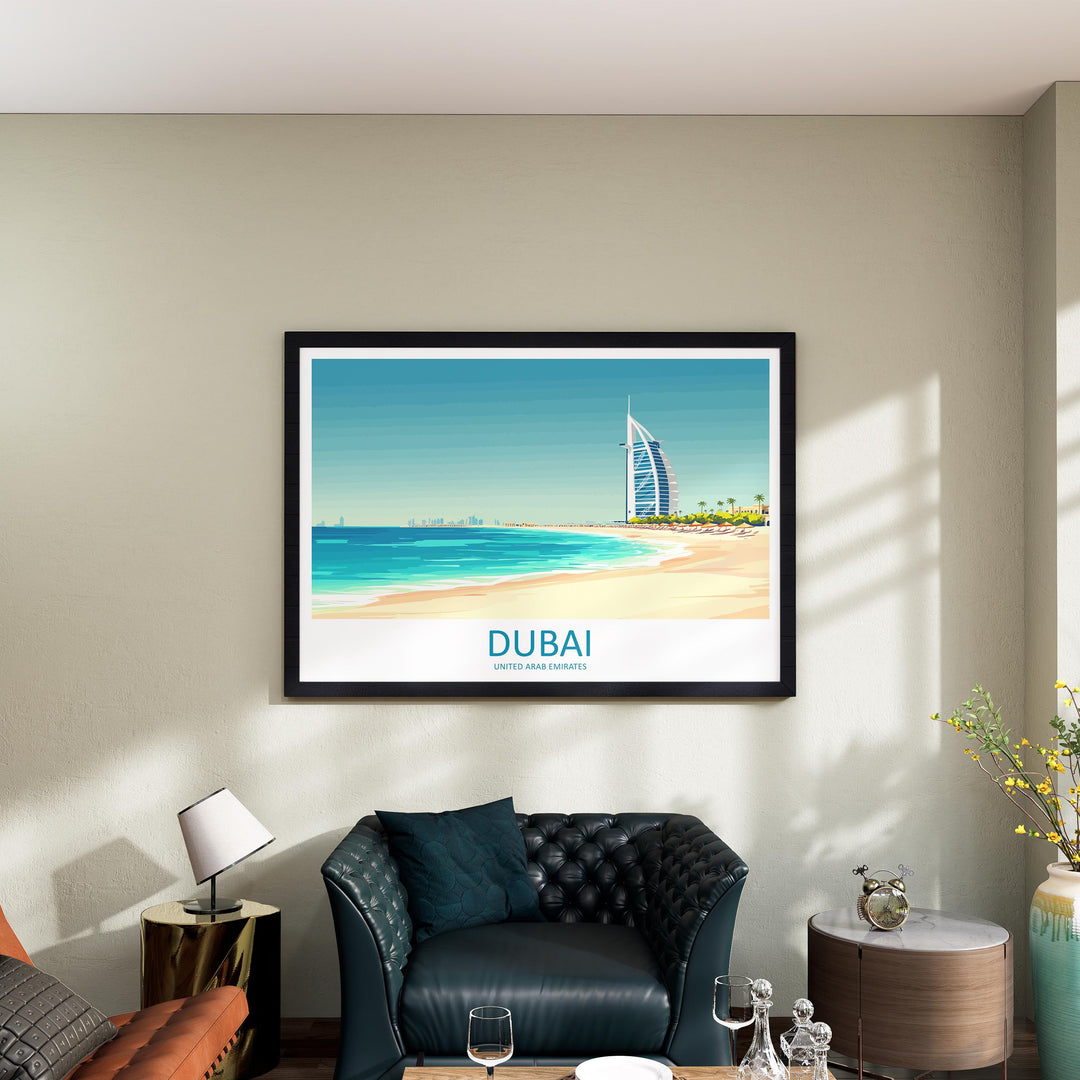 Dubai UAE Landscape Travel Poster Scenic City Skyline Wall Art Modern Architecture Print Middle East Decor Futuristic Dubai Artwork