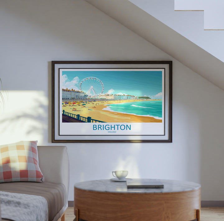 Brighton England Landscape Travel Poster Scenic Seaside Coastline Wall Art UK Beachfront Print Europe Decor Iconic Brighton Artwork