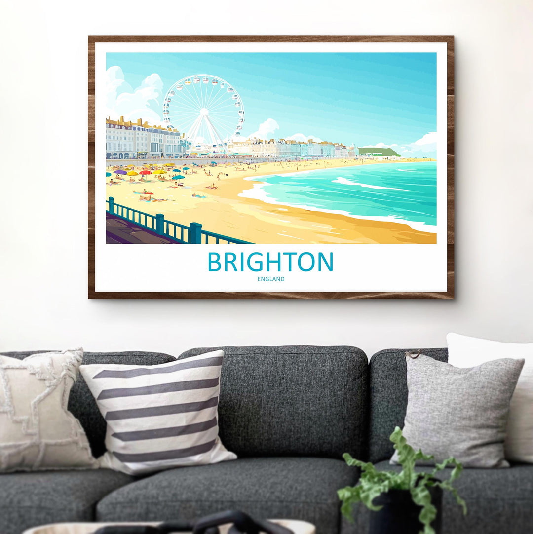Brighton England Landscape Travel Poster Scenic Seaside Coastline Wall Art UK Beachfront Print Europe Decor Iconic Brighton Artwork