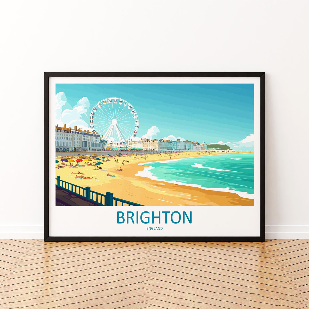 Brighton England Landscape Travel Poster Scenic Seaside Coastline Wall Art UK Beachfront Print Europe Decor Iconic Brighton Artwork