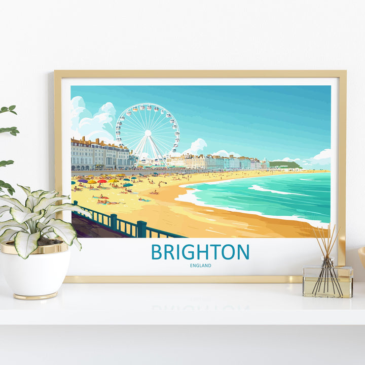 Brighton England Landscape Travel Poster Scenic Seaside Coastline Wall Art UK Beachfront Print Europe Decor Iconic Brighton Artwork