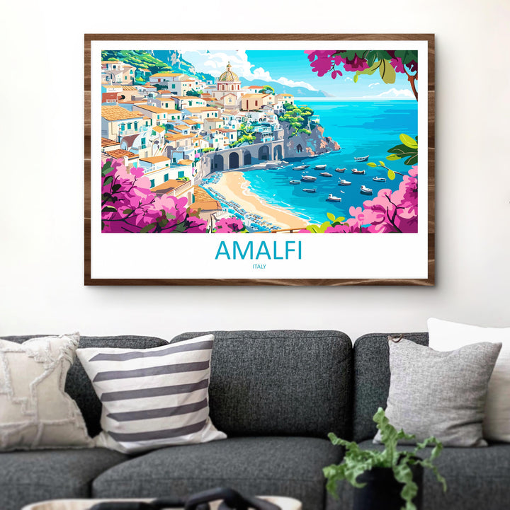 Amalfi Coast Italy Landscape Travel Poster Scenic Mediterranean Cliffs Wall Art Coastal Village Print Europe Decor Amalfi Coast Artwork