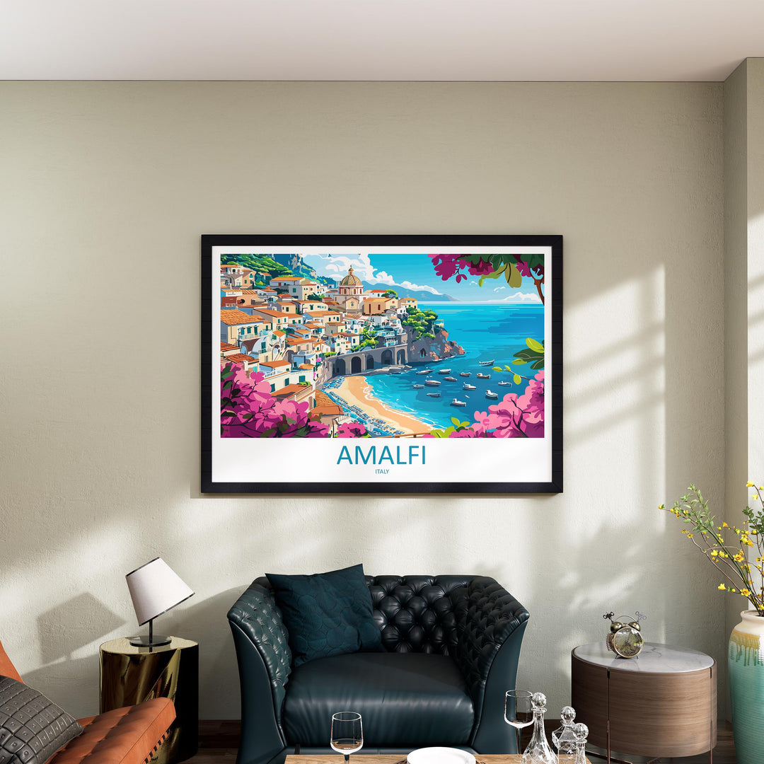 Amalfi Coast Italy Landscape Travel Poster Scenic Mediterranean Cliffs Wall Art Coastal Village Print Europe Decor Amalfi Coast Artwork