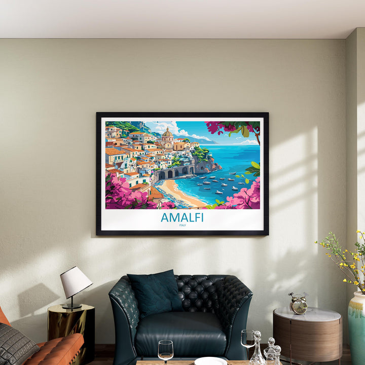 Amalfi Coast Italy Landscape Travel Poster Scenic Mediterranean Cliffs Wall Art Coastal Village Print Europe Decor Amalfi Coast Artwork