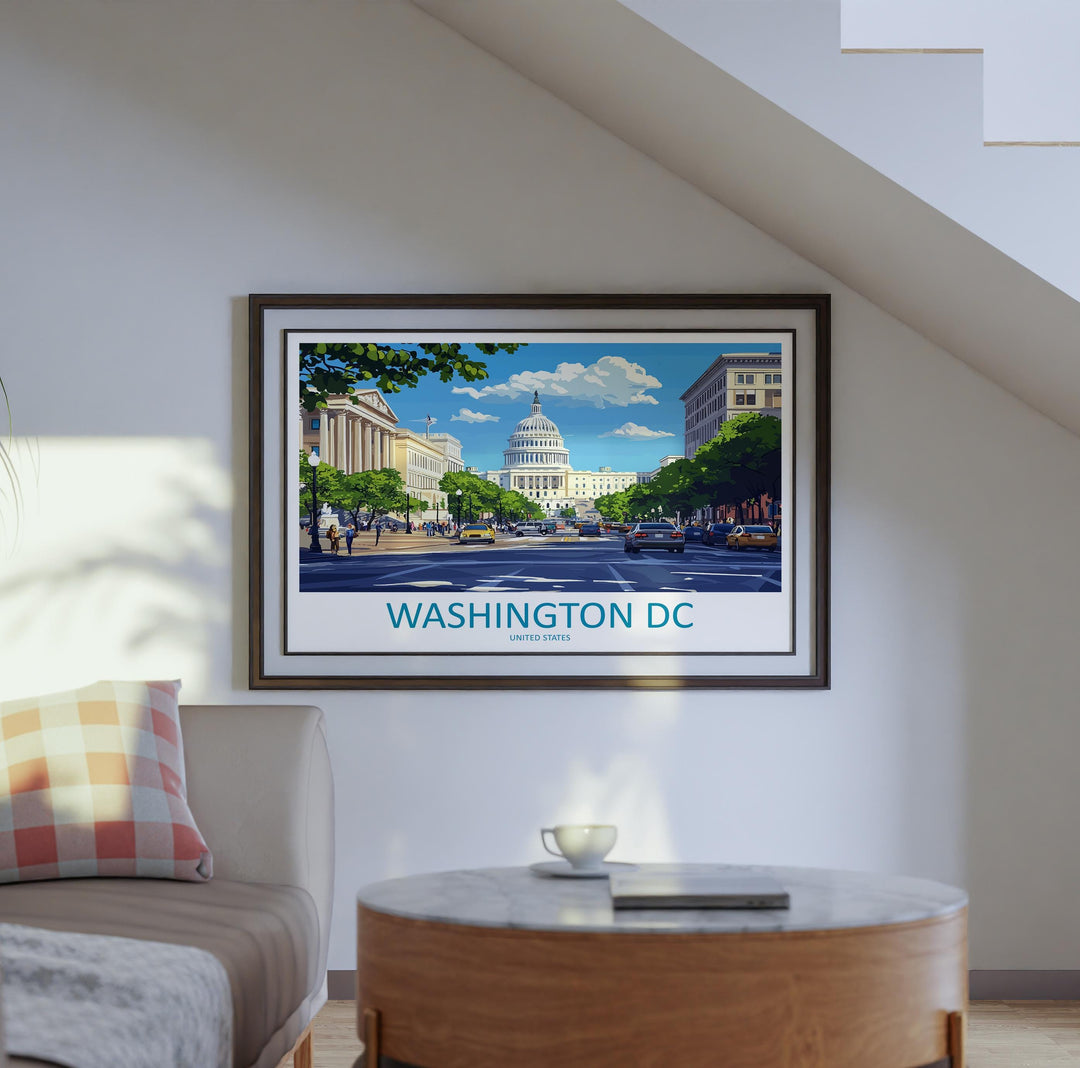 Washington DC USA Landscape Travel Poster Scenic City Monuments Wall Art Capitol Architecture Print American Decor Washington DC Artwork