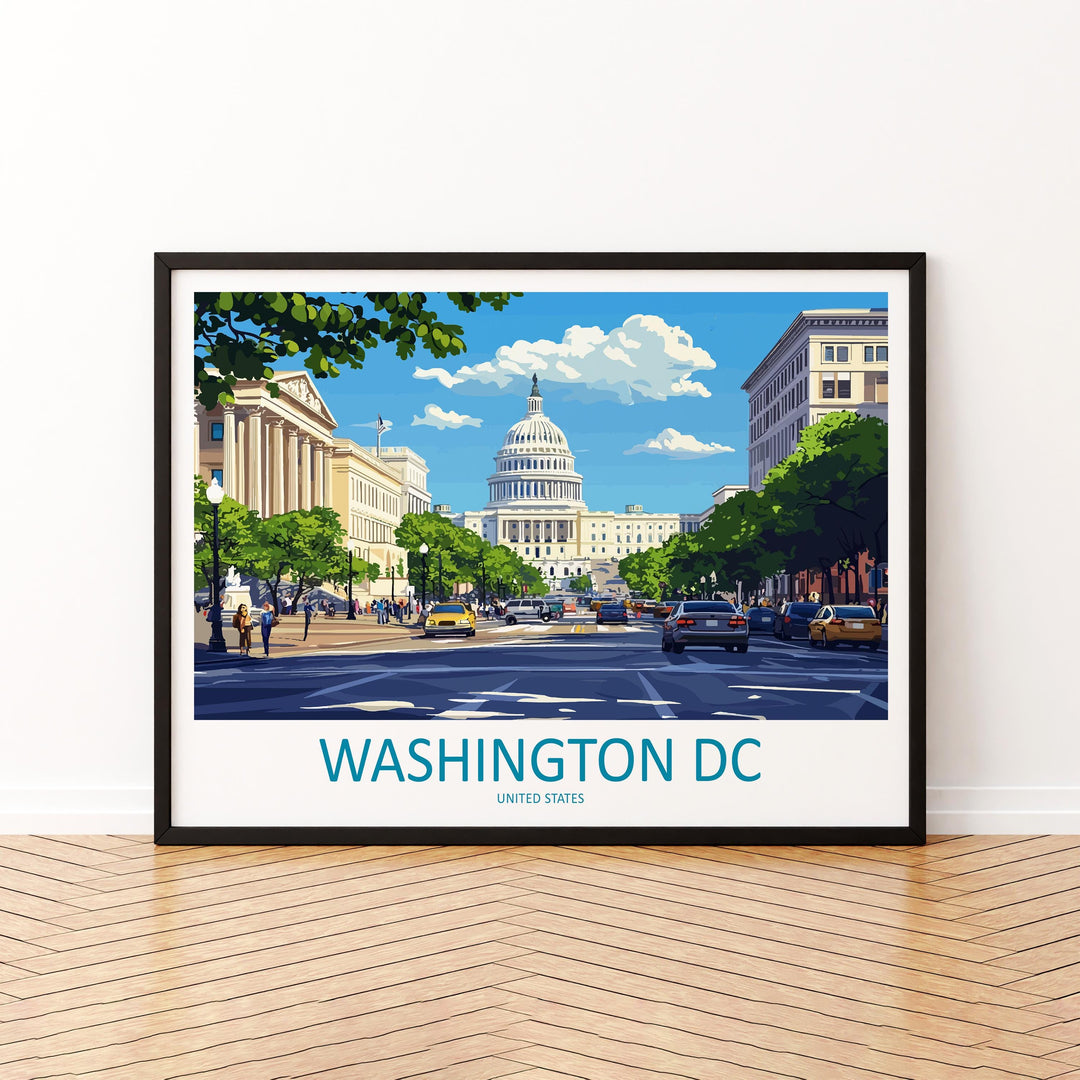 Washington DC USA Landscape Travel Poster Scenic City Monuments Wall Art Capitol Architecture Print American Decor Washington DC Artwork
