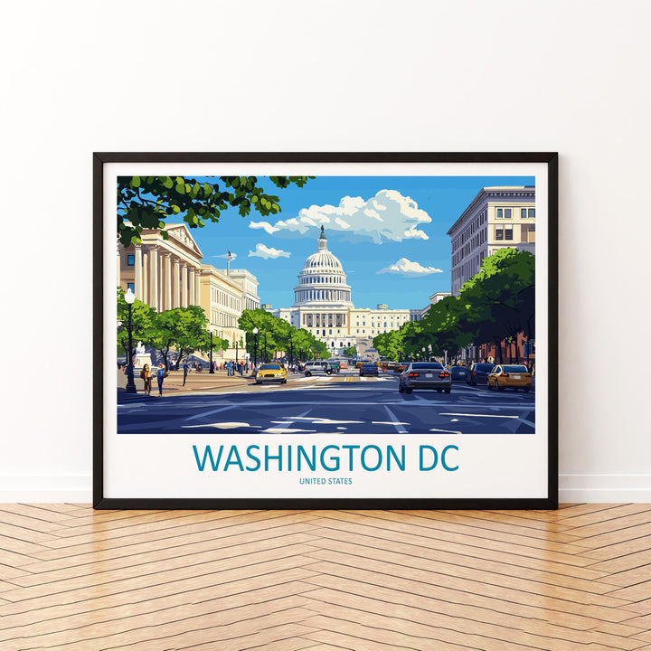 Washington DC USA Landscape Travel Poster Scenic City Monuments Wall Art Capitol Architecture Print American Decor Washington DC Artwork