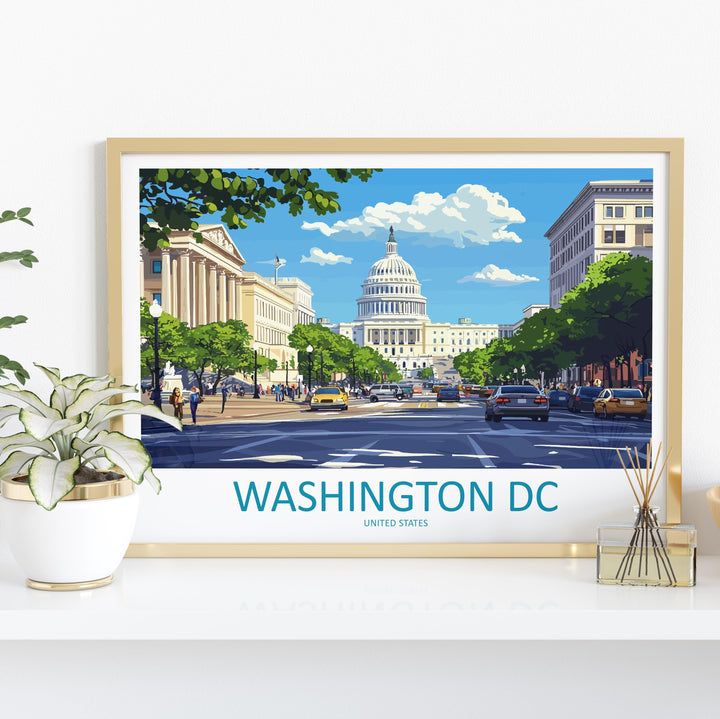 Washington DC USA Landscape Travel Poster Scenic City Monuments Wall Art Capitol Architecture Print American Decor Washington DC Artwork