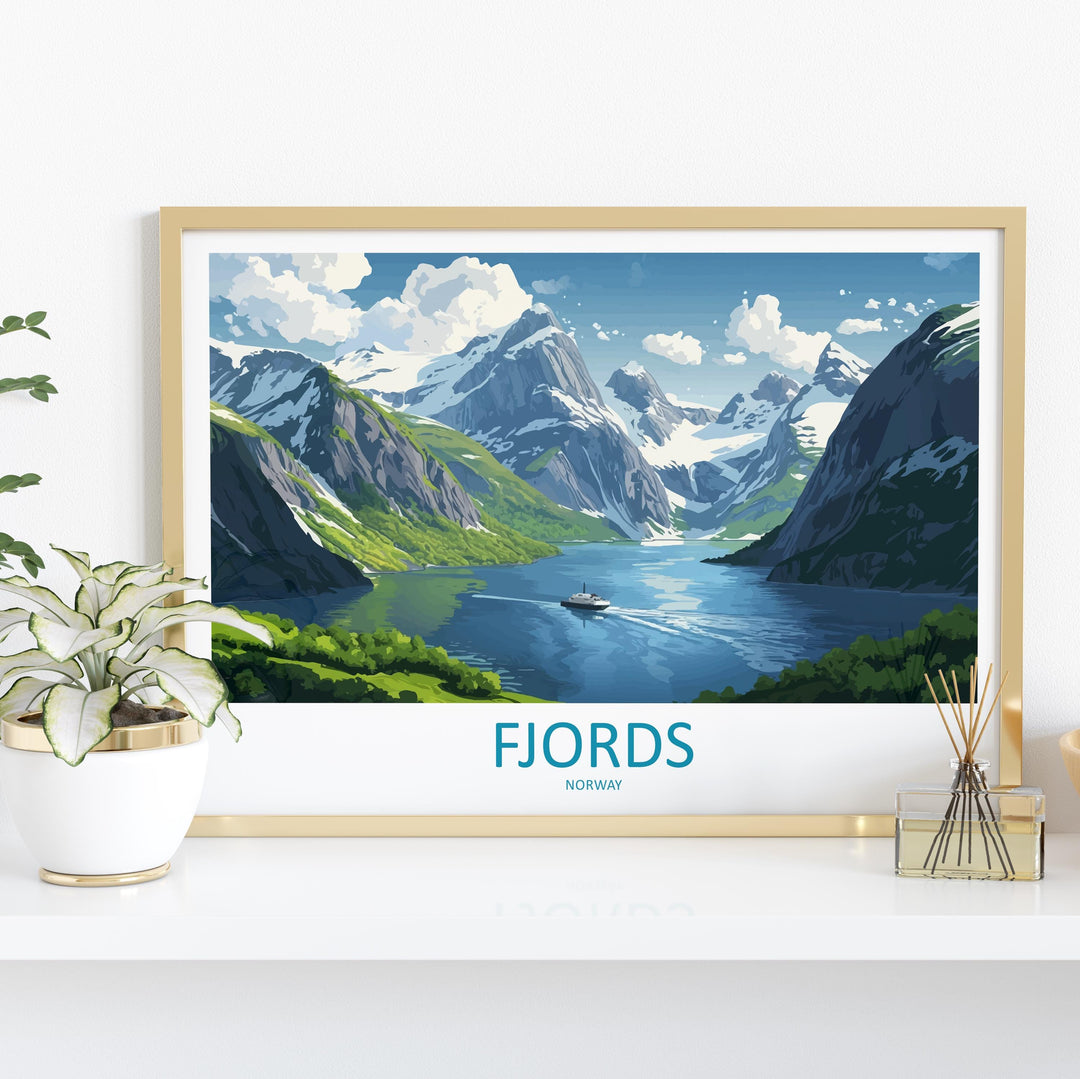 Fjords Norway Landscape Travel Poster Scenic Nordic Mountains Wall Art Majestic Waterways Print Europe Decor Stunning Fjords Artwork