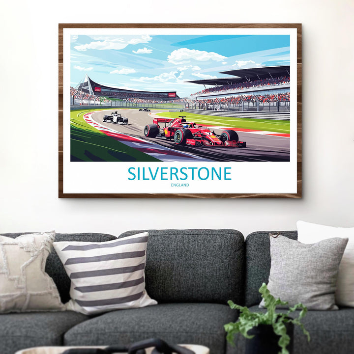 Silverstone England Landscape Travel Poster Scenic Racetrack Motorsport Wall Art UK Circuit Print Europe Decor Silverstone Track Artwork