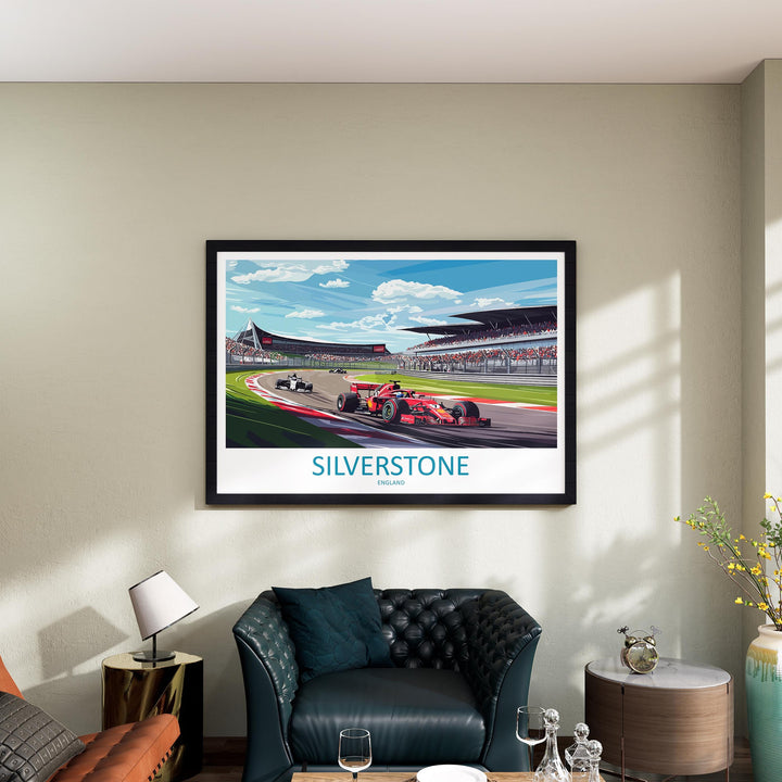 Silverstone England Landscape Travel Poster Scenic Racetrack Motorsport Wall Art UK Circuit Print Europe Decor Silverstone Track Artwork