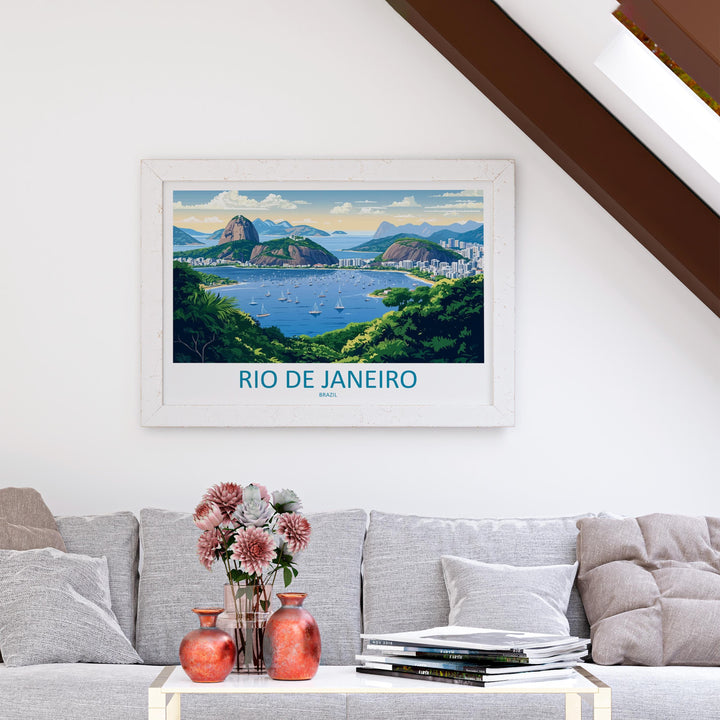 Rio de Janeiro Brazil Landscape Travel Poster Scenic City Coastline Wall Art Christ the Redeemer Print South America Decor Rio Artwork
