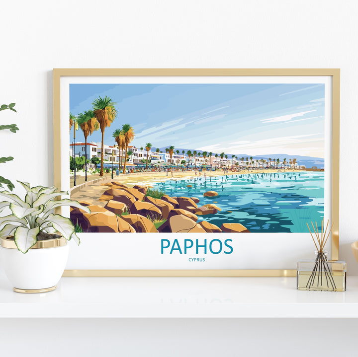 Paphos Cyprus Landscape Travel Poster Scenic Mediterranean Coastline Wall Art Ancient Ruins Print Europe Decor Beautiful Paphos Artwork