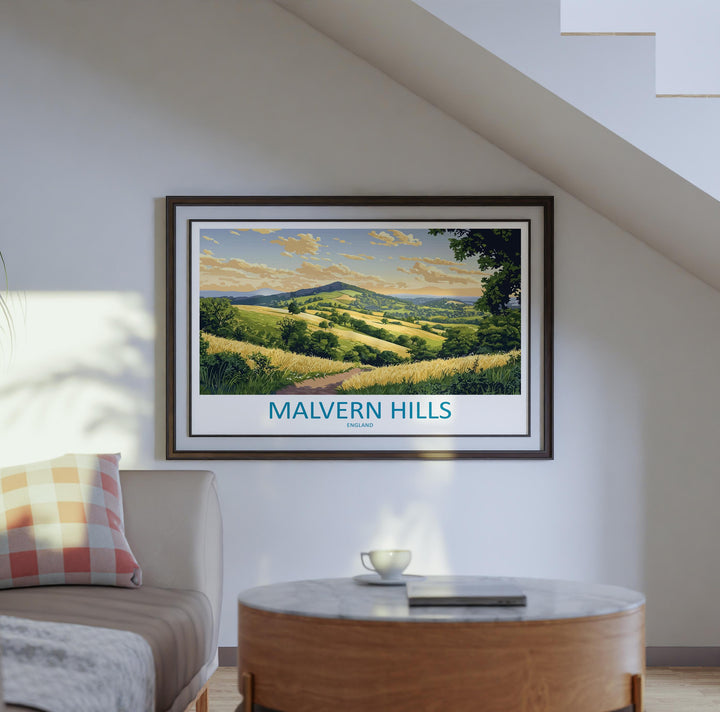 Malvern Hills England Landscape Travel Poster Scenic Countryside Wall Art Rolling Hills Print UK Nature Decor Malvern Hills Artwork